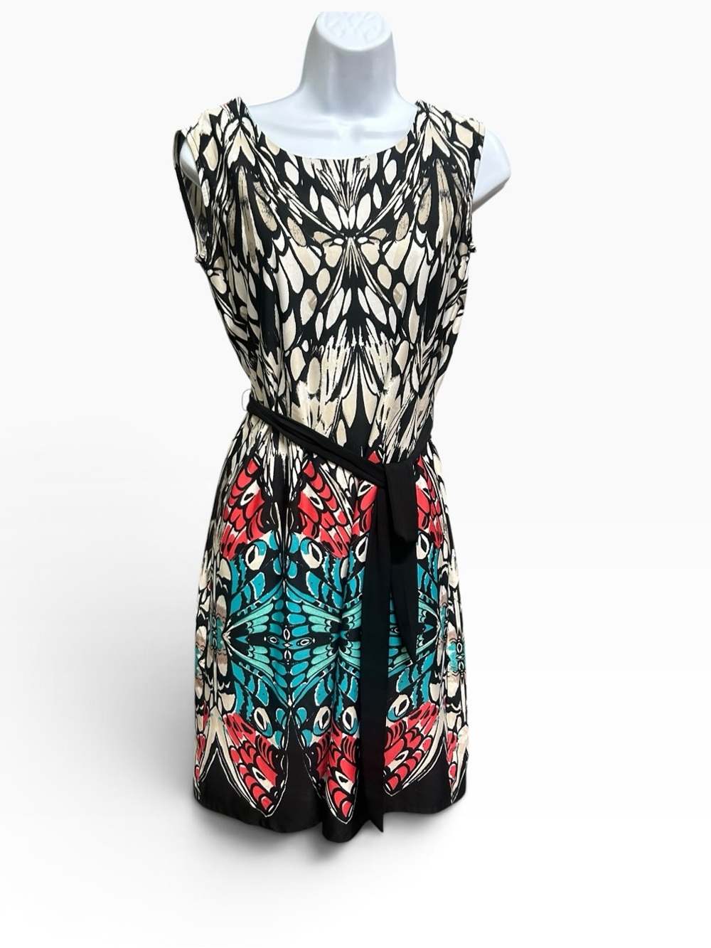 Reitmans Multicolor Butterfly Pattern Sleeveless Belted Dress Size XS